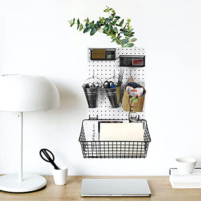 G.CORE 2 Pack Pegboard Baskets, Black Metal Shelves Hooks to 1/8" and 1/4" Hole Peg Boards, Peg Board Baskets Bins Set - Tools Workbench Garage Storage Wall Mount Organizer Attachments (2 Large) - size: Large, style: 2 Large