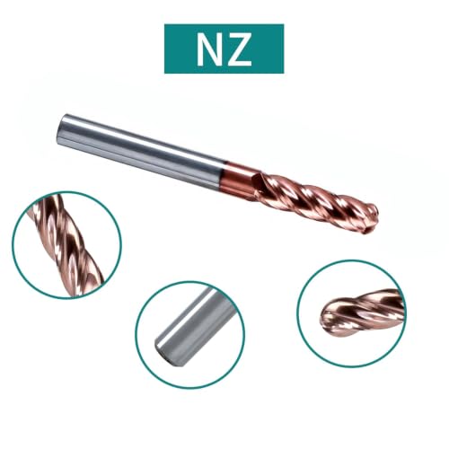 NZ 1/8" 4-Flute Ball Nose End Mill TiSiN Coated Carbide CNC Router Bits for Machining Stainless Steel, Alloy Steel and Titanium Alloy, 5-Pack - size: 1/8 inch