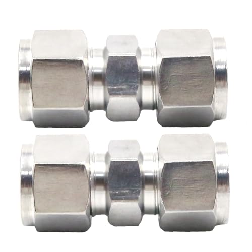 EATAKWARD 2 Pcs Stainless Steel Compression Tube Fittings, 3/8 Inch OD x 3/8 Inch OD Straight Union Connector with Double Ferrules for Connecting Tubes - size: 3/8 Inch OD x 3/8 Inch OD