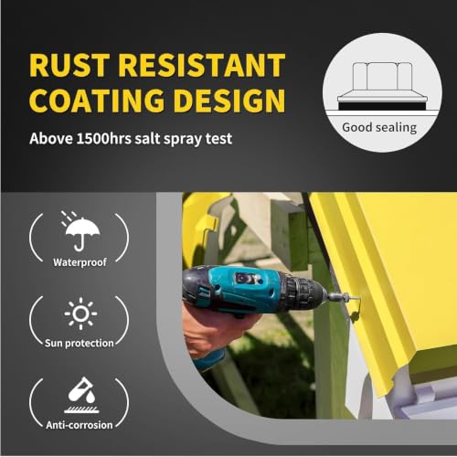 Metal Roofing Screws #12 x 1-1/2", 300 PCS, FIXLINK Baking Paint Hex Head Rubber Washer Sheet Metal Roof Screws Self Drilling Metal to Wood Siding Screws, Hex Socket Included, Black - color: Black, size: #12 x 1-1/2"