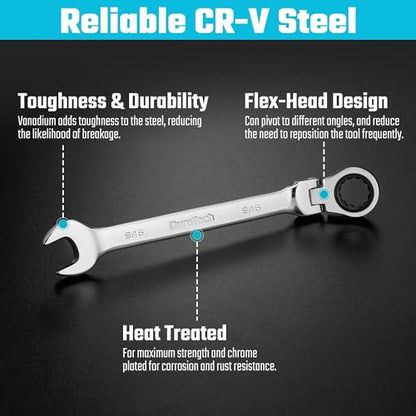 DURATECH 9/16" Flex-Head Ratcheting Combination Wrench - style: 9/16"