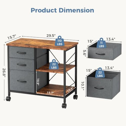 DUMOS 3 Drawer Mobile File Cabinet, Rolling Printer Stand with Storage - color: Grey