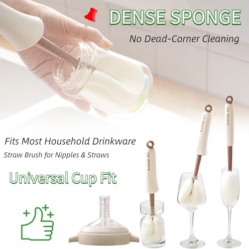 2-Pack 2-in-1 Cup Cleaning Brushes with Sponge Head and Straw Brush