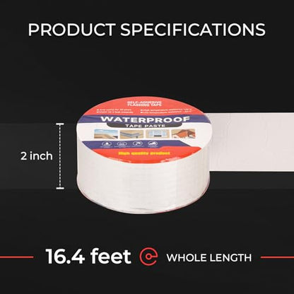 Butyl Waterproof Tape - 2" W x 16.4' L Aluminum Foil Tape with Butyl Rubber Adhesive for Window Caulking, Boat Sealing, Roof Patching - Silver - size: 2" W X 16.4' L