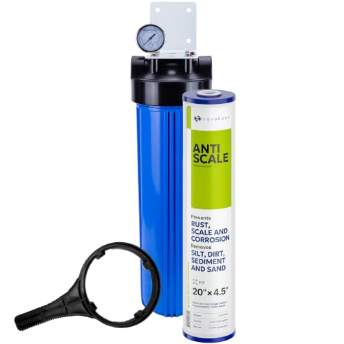 Aquaboon Whole House Water Filter System for Well Water with 20x4.5 Anti-Scale Purification Cartrige | NSF Certified, Pressure Gauges & Releas, Wrench, Bracket 1" NPT - color: 20 Inch, size: Anti-Scale Filter