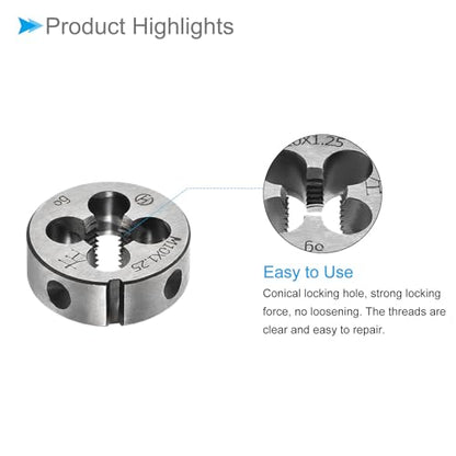 Round Thread Repair Die, M10x1.25 Die 30mm OD, Alloy Tool Steel Left Hand Cylindrical Pipe Threading Tool with 4 Chip Holes - (Applications: for Threading Repairing) - size: M10x1.25