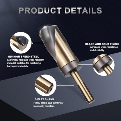 uxcell 1-3/8" Drill Bit 1/2" Reduced Shank 3-Flat M35 5% Cobalt HSS - size: 1-3/8" with 1/2" Shank
