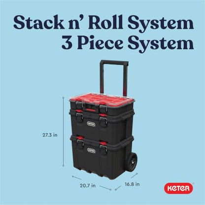Keter Stack N Rolling Tool Box Modular Storage System 3 Piece - color: Black/Red, size: 3PC System