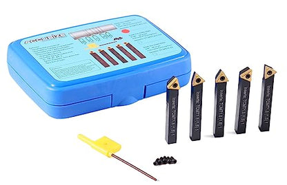 Accusize Industrial Tools 1/4'' by 2'' Oal 5 Pc Indexable Turning Tool Set with Tcmt1.8(1.5) Carbide Inserts, 2380-5022 - size: 1/4 in