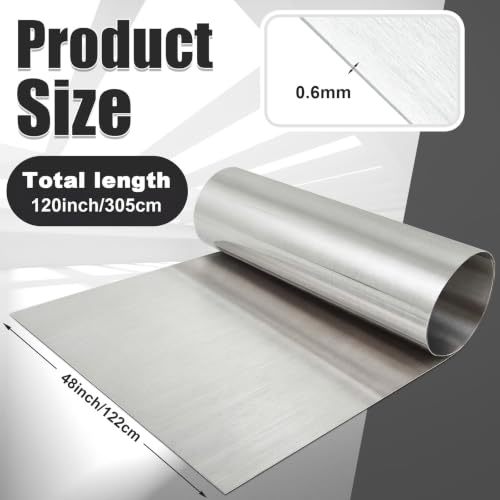 MorningRo 304 Stainless Steel Sheet 48 x 120 Inches, 24 Gauge Heavy Duty Brushed Finish with Protective Film, Food Grade Metal Sheet for Backsplash, Countertops, Wall Panel, Industrial and DIY Project - size: 48 x 120 Inches