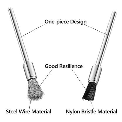 20 Pcs 3mm Nylon Bristle Brushes and Steel Cleaning End Brushes Pen