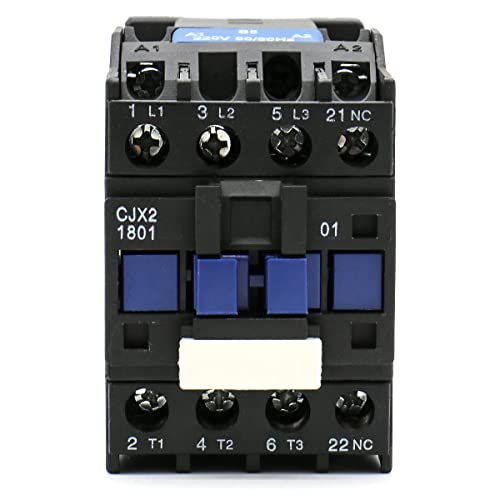 Baomain 3-Pole AC Contactor CJX2-1801 220VAC Coil, 3NO+1NC Auxiliary, 660V 3-Phase, DIN Rail Mount,for Motor Starters, Pumps, and Industrial Control Panels - style: AC 220V