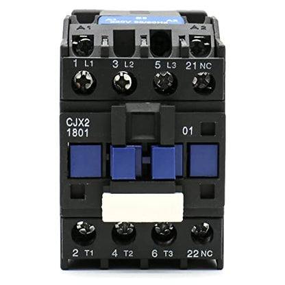 Baomain 3-Pole AC Contactor CJX2-1801 220VAC Coil, 3NO+1NC Auxiliary, 660V 3-Phase, DIN Rail Mount,for Motor Starters, Pumps, and Industrial Control Panels - style: AC 220V