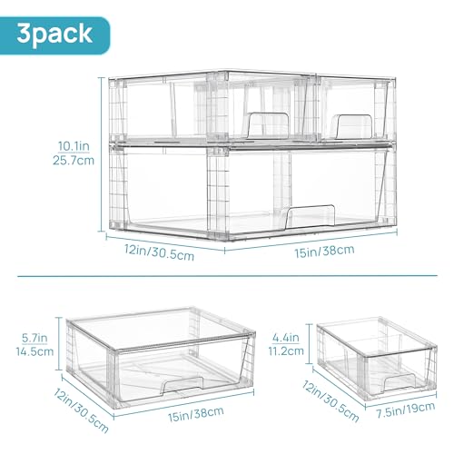 Vtopmart Clear Stackable Storage Drawers, 3 Pack Wide Organizer Set - style: 1 Wide+2 Small