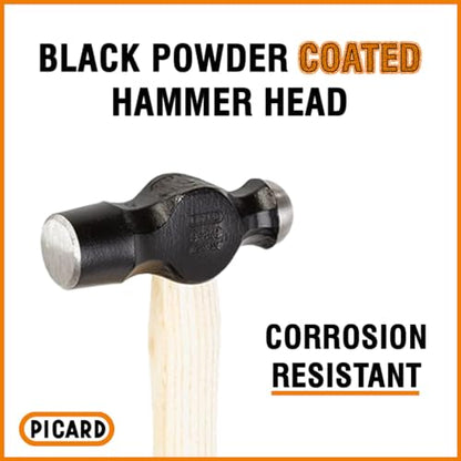 Picard Engineers Hammer 340g – Ball Peen Hammer, English Pattern, Polished Face & Ball, Alloyed Steel Head, Premium Hickory Handle, Ring Wedge Fixture for Secure Connection – 0000902-0340 - size: 12 oz