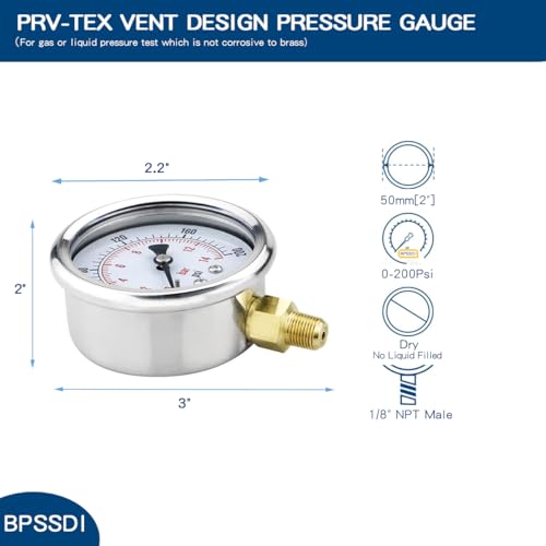0-200 Psi Pressure Gauge, 2.5" Dial Size, 1/8" NPT Lower Mount, 304 Stainless Steel Case, Water Pressure Gauge Test for Pool Pump, Sand Filter, Air Compressor, Espresso(with Tape) - size: 0-200 psi, style: Lower Mount(1/8" NPT)