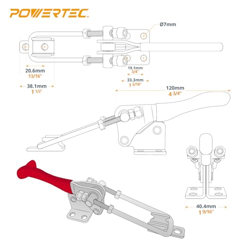 POWERTEC 20346 4PK Toggle Clamps w/Adjustable U Bolt Latch, 90 Degree Vertical (40344) and Self-Lock (40341), 2 of Each, for Woodworking Jigs & Fixtures, Smoker, Tire Carrier, Tool Box, Cabinet - size: 40344+40341, 4PK