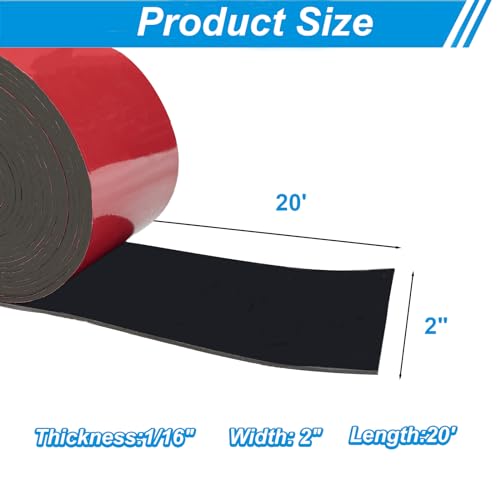 Adhesive Neoprene Rubber Strips 2" Wide x 1/16" Thick x 20' for Cushion - size: 2" Wide x 1/16" Thick x 20' Long