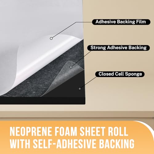 MYFULLY Neoprene Foam Sheet 12" x 59" x 1/4" Adhesive Backing Roll - size: 12 in x 59 in x 1/4 in