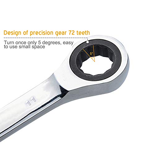 SaferCCTV Wrench Metric 11mm Ratcheting Wrench Set,Reversible Ratcheting Combination Wrench,Open Ended Ratchet - size: 11mm