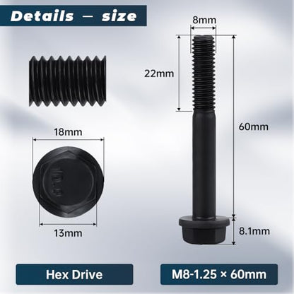 10 Sets M8-1.25 x 60mm Flange Hex Bolt with Flange Nuts and Flat & Lock Washers Assortment Set, 10.9 Grade Alloy Steel, Serrated, for Automotive Repair & Machinery Projects, Glvaner - size: M8-1.25 x 60mm