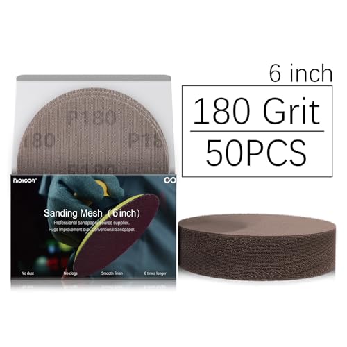 6 Inch Sanding Mesh | Micro Mesh Hook and Loop Sanding Discs | Dust Free Net Sandpaper | 50 Pack 180 Grit | Wet and Dry Sanding Screen | Anti-Clog and Last Longer - style: 180 Grit