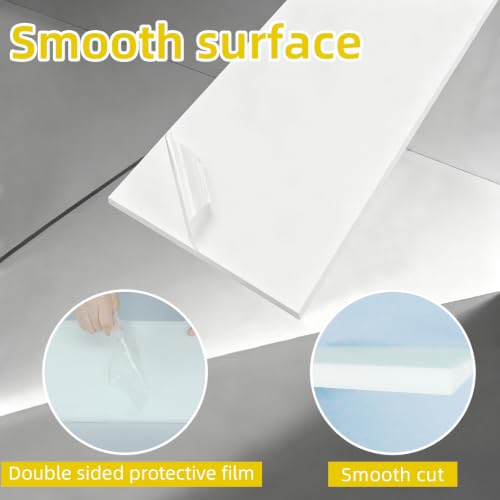 1 Pcs 1/2" X 24'' X 48'' White Hdpe Plastic Sheet Flexible High Density Polyethylene Cutting Board, Solid Plastic Block, for CNC, Machining, Industrial, DIY Projects - color: White