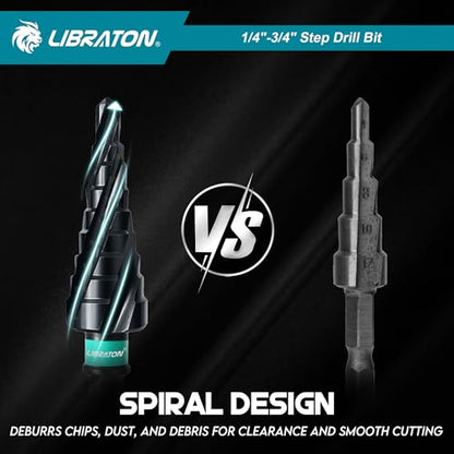 LIBRATON Four Spiral Flute Step Drill Bit Set 1/4"-3/4", M35 Step Bits - style: 1/4'' -3/4''