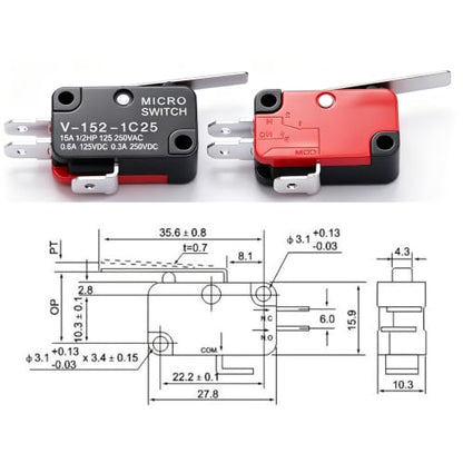 Twidec/6Pcs Micro Limit Switch Short Straight Hinge Lever Arm SPDT Snap Action Switch for Arduino V-152-1C25 - style: V-152-1C25