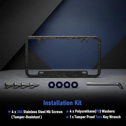 Forged Carbon License Plate Frame, Ultra Lightweight Matte Carbon Frame with Anti-Theft 304 Stainless Screws, Fits Standard North American 12 x 6 Inch Plates, for Honda Acura Infiniti