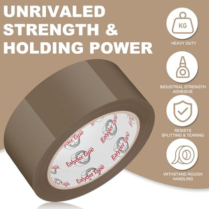6 Rolls Brown Packing Tape 2" x 60Yd with Dispenser Heavy Duty Tape - size: Brown, 6 Rolls - 2In x 60Yd