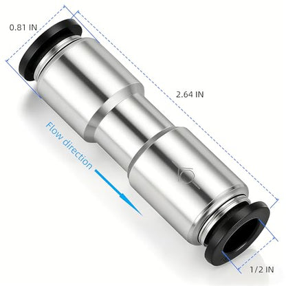 Pneumatic Push to Connect Fitting Check Valve 1/2" OD x 1/2" OD One-way Valve Pack of 2 - size: 1/2" OD