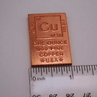 1 oz Copper Bar (Flat Style) 99.9% Pure Paperweight - color: Copper