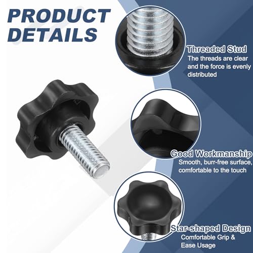 uxcell 5Pcs 3/8"-16 Star Knobs 0.9" Threaded Stud Male Clamping Knob - size: 3/8"-16, 0.9"