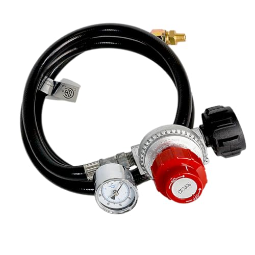 5FT High Pressure Propane Regulator with Gauge - 0-30PSI Adjustable Output - Heavy Duty PVC Hose - for Turkey Fryers, Burners, Smokers & Outdoor Cooking - CSA Certified - size: 5FT Black Hose