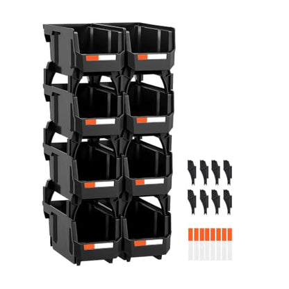 Black Stackable Plastic Storage Bins 10.9 x 5.5 x 5.1 in