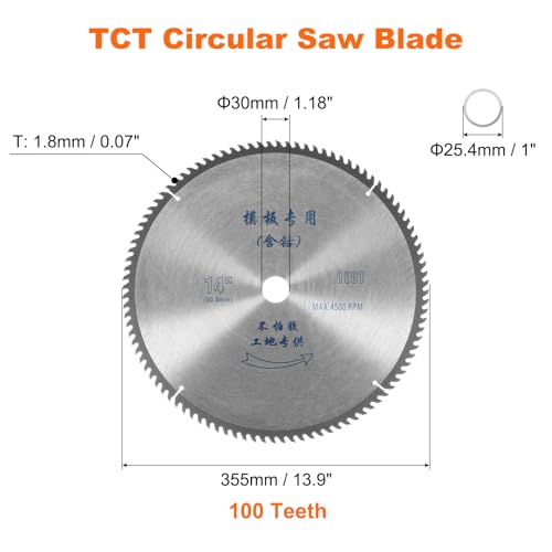 HARFINGTON 14" Circular Saw Blade 100 Teeth 1.18" Arbor Cutting Disc Wheel for General Purpose Cutting & Trimming Softwood, Hardwood - size: 14", style: 100 Teeth