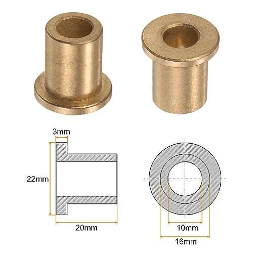 HARFINGTON 8pcs Flange Bearing Sleeve 10mmBore,16mmOD,20mm L,Bronze Bushing - size: 10mm x 16mm x 20mm
