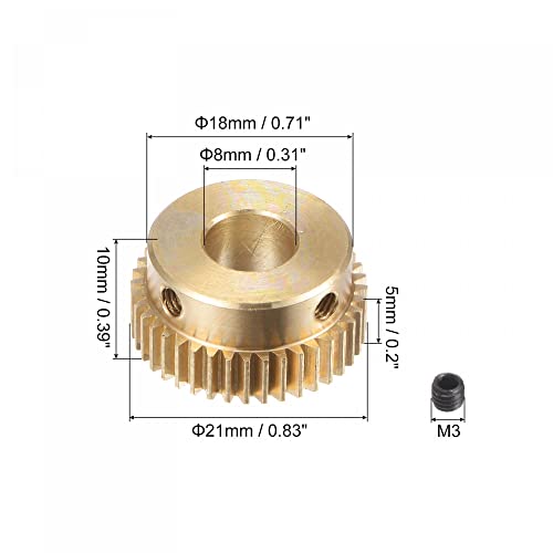 uxcell Pinion Gear Set, Brass Motor Rack Straight Spur Gear with Step, 0.5 Mod 40T 8mm Bore 21mm Outer Dia, M3 Set Screws Included