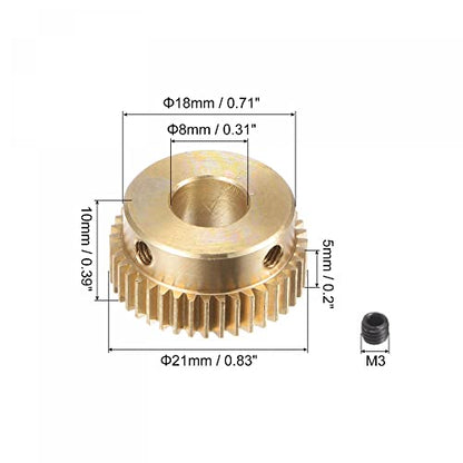 uxcell Pinion Gear Set, Brass Motor Rack Straight Spur Gear with Step, 0.5 Mod 40T 8mm Bore 21mm Outer Dia, M3 Set Screws Included