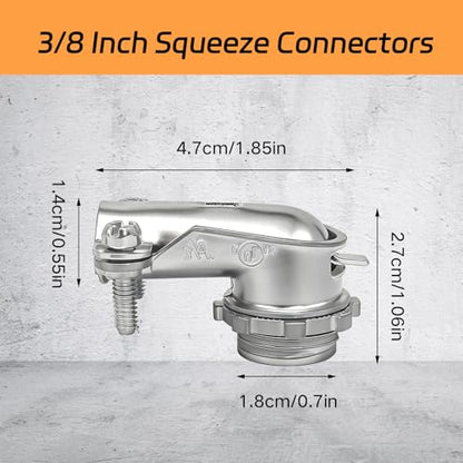 6 PCS 90° Squeeze Connectors AC/MC/Flex 3/8 90 Degree Elbow Cable Connector, Flexible Metal Conduit Fitting 3/8 Inch, Zinc Die Cast, UL Certification - size: 3/8in