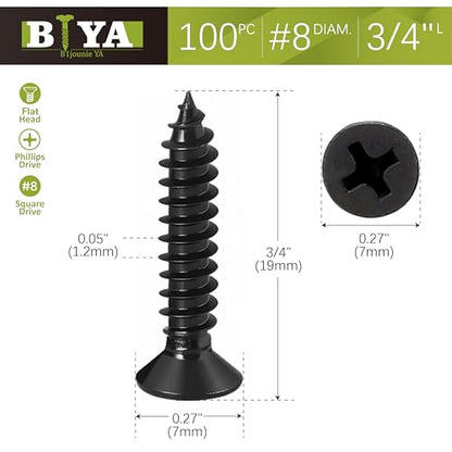 Black Screws,100 PCS #8X3/4 Stainless Steel Phillips Flat Head Screws - color: Black, size: #8x3/4"