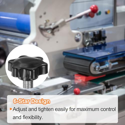 HARFINGTON 4pcs Star Knobs M10 x 60mm 304 Stainless Steel Threaded Stud 46mm Plastic 6-Star Head Hand Tightening Thumb Screw Clamping Jig Knob Handle, Black - size: M10 x 60mm x 46mm