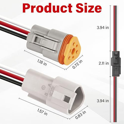 Deutsch DT 3 Pin Grey Male Female Wiring Harness Connector 6 Kits, 16 AWG - color: 6 Sets-Grey, size: 3Pin