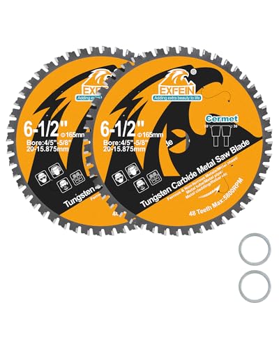 Metal Cutting Saw Blade 6-1/2 Inch 48T for Rebar, Angle Iron, Pipes, Channels, Ceramic Cemented Carbide with 5/8" Arbor, 2-Pack - size: 6-1/2"