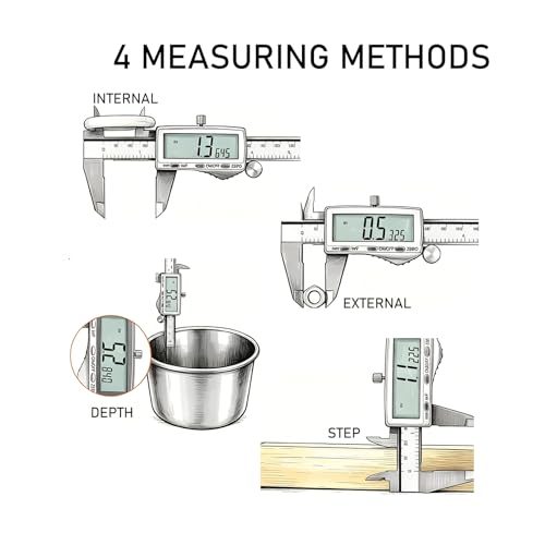 Digital Caliper Measuring Tool, 6 Inch Stainless Steel Vernier Micrometer with Large LCD Screen, USB-C Rechargeable, Inch/MM/Fraction (6 Inch)