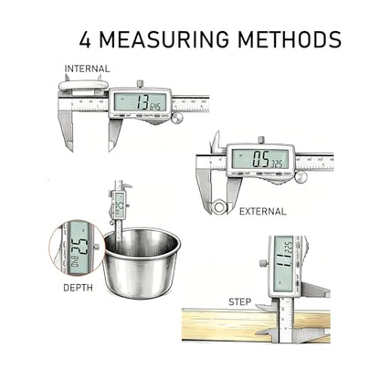 Digital Caliper Measuring Tool, 6 Inch Stainless Steel Vernier Micrometer with Large LCD Screen, USB-C Rechargeable, Inch/MM/Fraction (6 Inch)