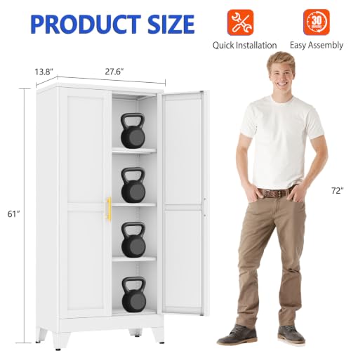 GAIOUS 61''Tall Metal Garage Storage Cabinet,File Cabinet with Door and Adjustable Shelves, Outdoor Steel Tool Cabinet for Home,Office,Warehouse,Garage,White - color: White, size: 13.8"D x 27.6"W x 61"H