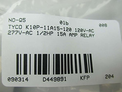 Potter and Brumfield K10P-11A15-120 Electromechanical Relay, 15 A, 120 VAC, 28.17 mm L x 41.33 mm H x 21.84 mm D