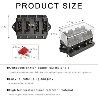 Yourkar 4 Way Blade Fuse Block Box Holder, 4 Circuit Fuse Box with Blade Fuses Screws Fuse Extractor Label, 10-32V DC Waterproof Marine Power Distribution Panel for Car Truck SUV - color: 4 Way